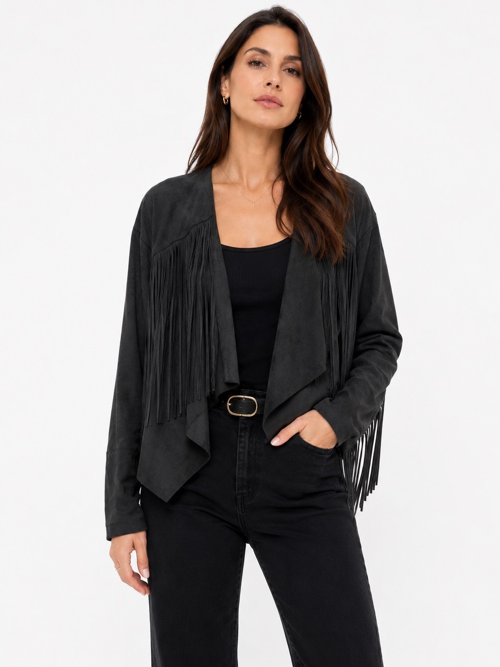 Silver Jeans Co Black Faux Suede Fringe Jacket Boho Western 2X